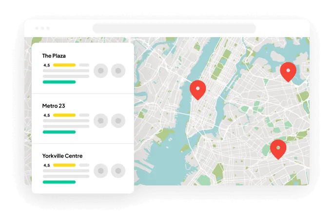 Map with local business listings and lead data